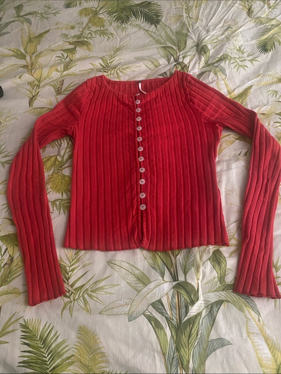 Free People Tops - Free People Coral Ribbed Button-Up Cardigan